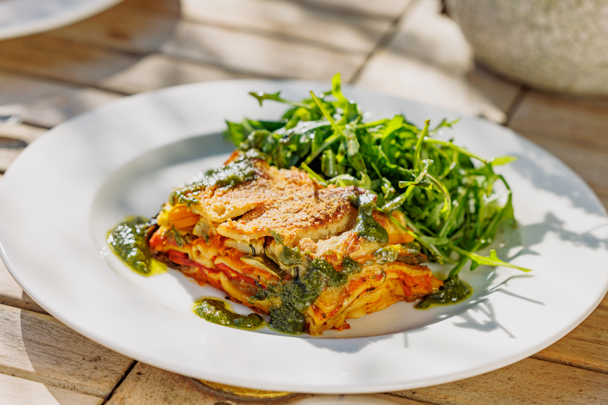 Gemma Ogston's Rainbow Lasagne, Cashew Béchamel, Rocket & Basil Balsamic Salad